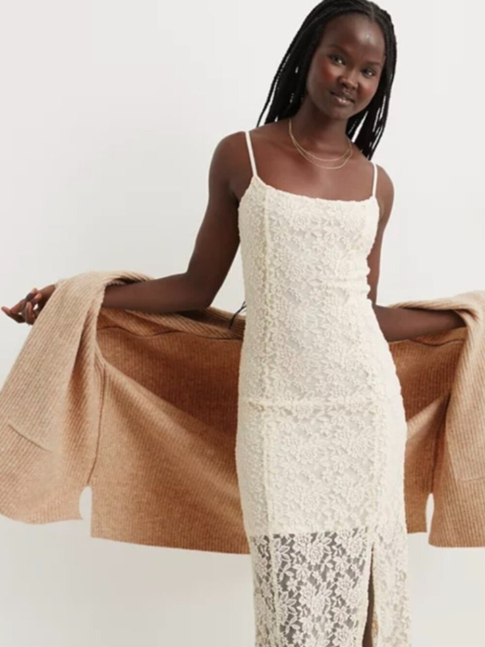 Aerie Lace Floral Maxi Dress in Toasted Coconut/Cream size medium